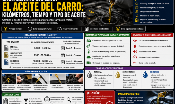 Cambio de aceite del carro según kilometraje, tiempo y tipo de lubricante