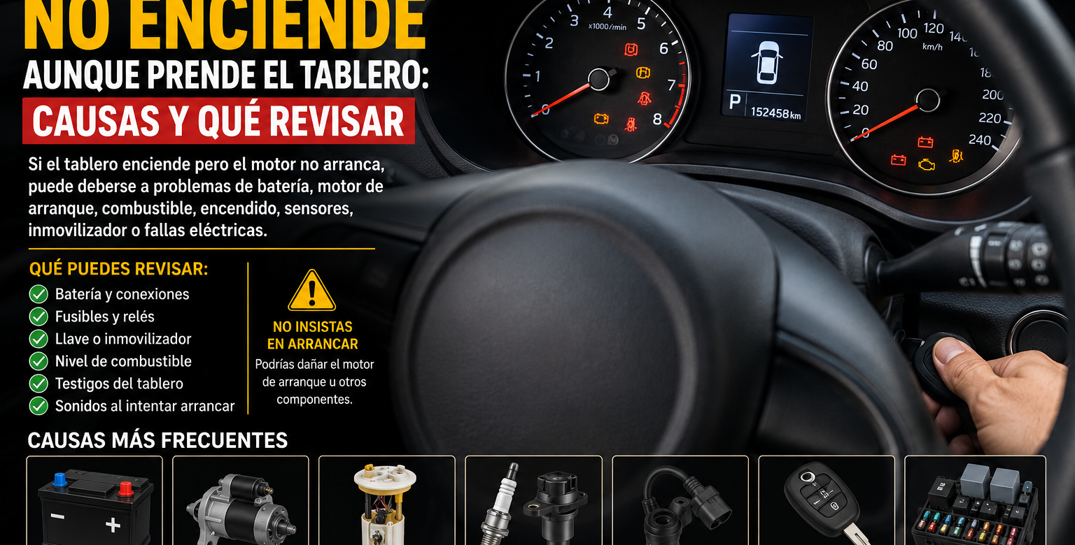 Mecánico revisando la batería de un carro cuyo tablero enciende, pero el motor no arranca