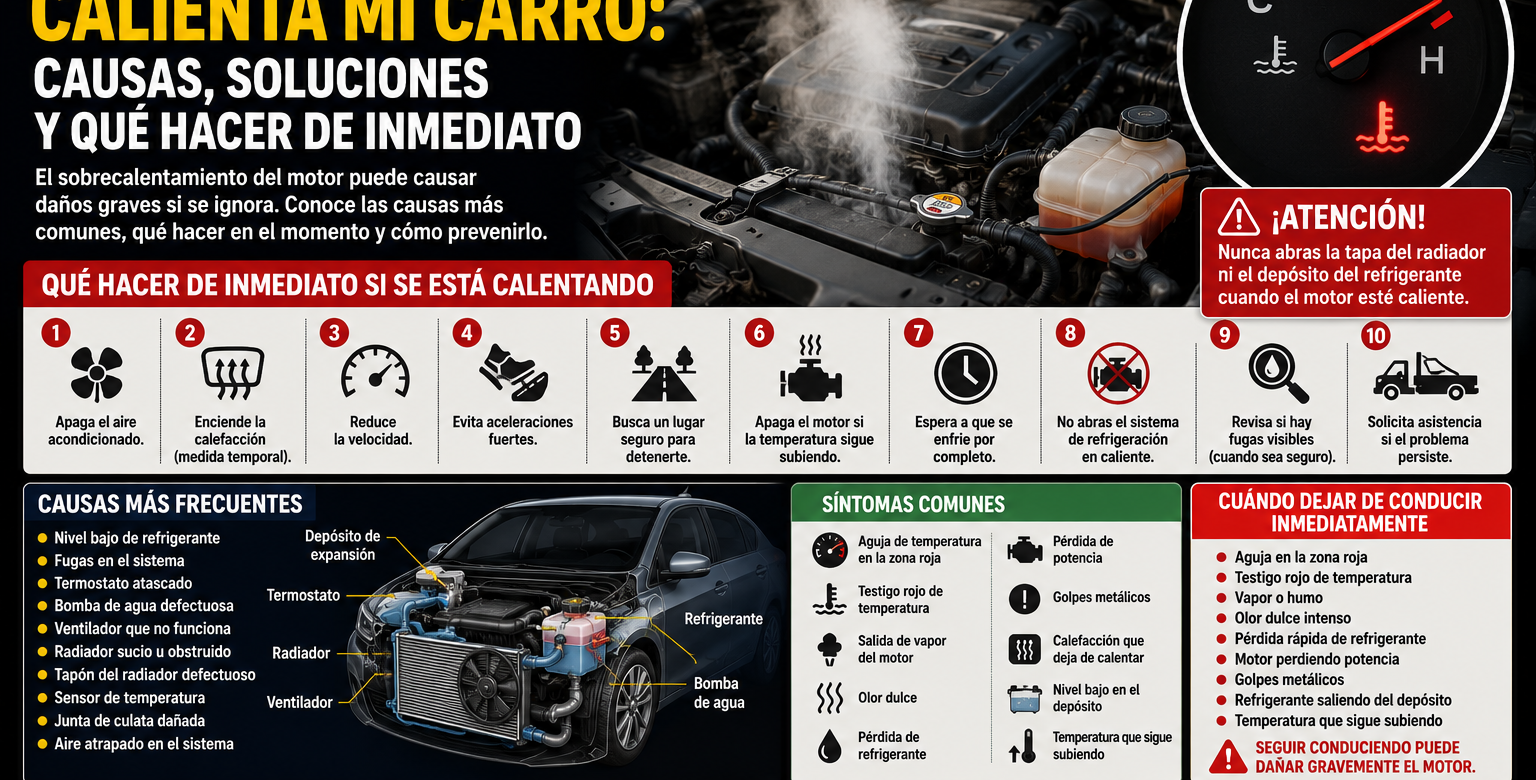 Carro sobrecalentado con vapor saliendo del motor y mecánico revisando el sistema de refrigeración