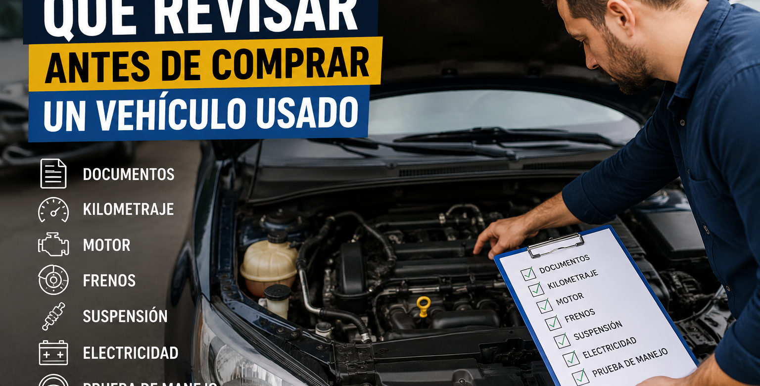 Mecánico inspeccionando el motor de un vehículo usado antes de comprarlo