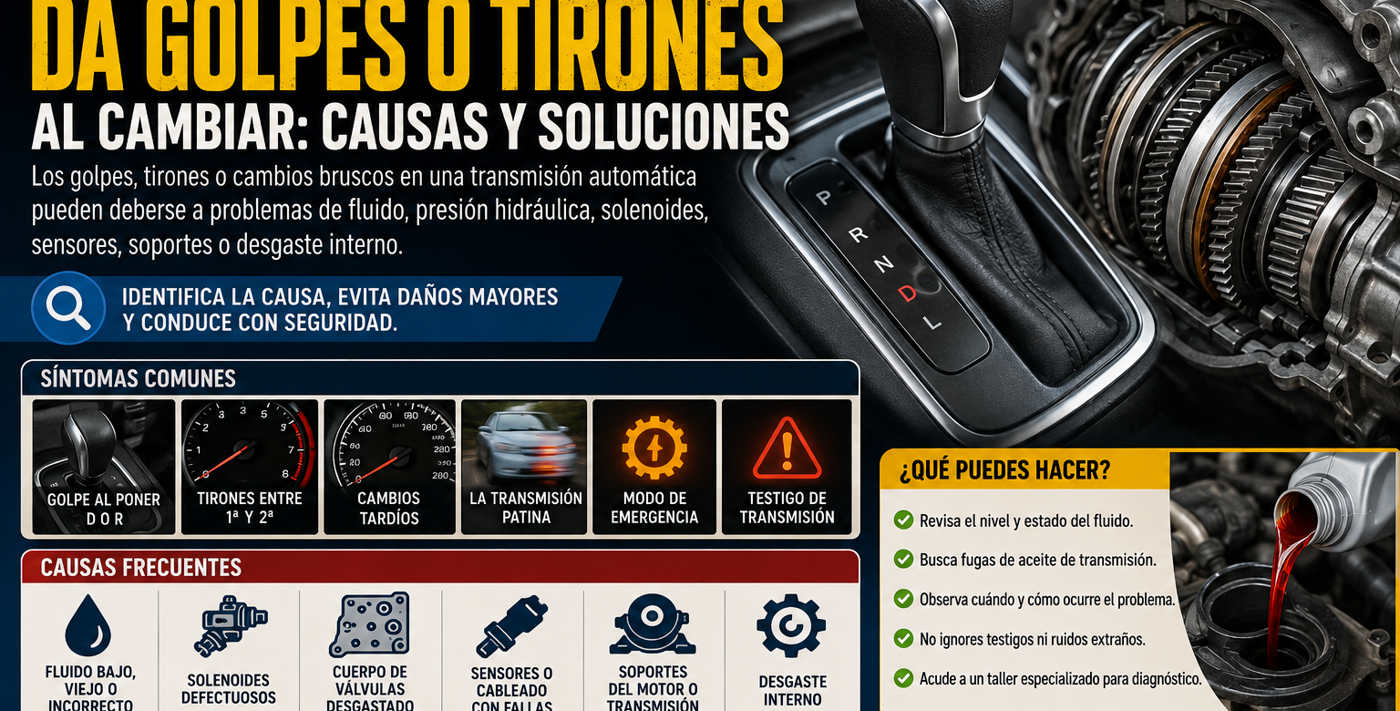 Transmisión automática con golpes o tirones al cambiar de marcha y sus causas frecuentes